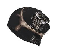 Gorros multifuncionales ligeros con diseño de búho, ajuste cómodo, gorro de calavera para correr, gorro para dormir, Negro, talla única