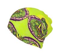 Gorros multifuncionales ligeros con diseño de rana en un estanque, ajuste cómodo, gorro de calavera para correr, gorro para dormir, Negro, talla única