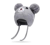 Gorros para Niño Niña Bebé Otoño Invierno Sombrero Dulce con Orejeras y Cintas para Atar Gorro de Punto para Otoño Lindo Oso Oreja Cálido para Bebé,Gris