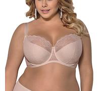 Gorsenia K357 Blanca Sujetador Semi-Acolchado con Encaje Floreado para Mujeres Tirantes Regulables No Extraíbles con Aros - Hecho En La UE, Beige,105G