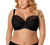 Gorsenia K357 Blanca Sujetador Semi-Acolchado con Encaje Floreado para Mujeres Tirantes Regulables No Extraíbles con Aros - Hecho En La UE, Negro,95D