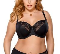 Gorsenia K378 Victoria Sujetador Sin Relleno Bordado Estampado para Mujeres Tirantes Ajustables No Extraíbles con Aros - Hecho En La UE, Negro,110H
