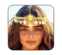 GORTIN Cadena de cabeza de monedas con lentejuelas doradas, accesorio para el cabello para mujer
