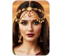 Gortin Cadena de lentejuelas bohemias con monedas doradas, accesorio para el cabello para disfraz de Halloween para mujer