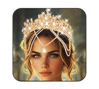 Gortin Corona de diamantes de imitación dorados, diadema de boda, tiara de estrella, accesorio para el cabello para mujer