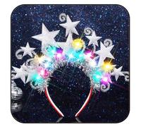 GORTIN Diadema de estrella iluminada con luces LED, diadema de Navidad, disfraz de estrella, accesorios para el cabello de Navidad para mujeres (plata, tamaño libre)