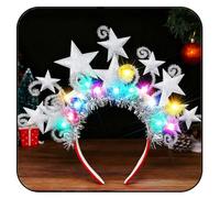 GORTIN Diadema de estrella iluminada con luces LED, diadema de Navidad, disfraz de estrella, accesorios para el cabello de Navidad para mujeres (plata, tamaño libre)