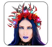 GORTIN Diadema de Halloween iluminada con rosas, accesorio gótico para el cabello para mujer