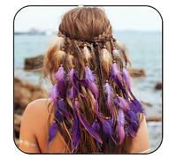 GORTIN Diadema de plumas bohemias, hippie, diadema de plumas indias, disfraz gitano, accesorios para el cabello para mujer (morado, talla única)