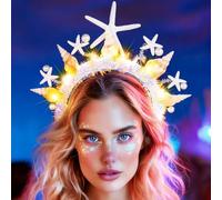 GORTIN Diadema de sirena con estrella de mar, tiara de perlas iluminada, tocado de boda, accesorios para el cabello para mujer