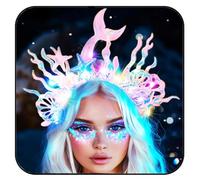 GORTIN Diadema de sirena iluminada con luces LED de estrella de mar, diadema de concha brillante, accesorios para el cabello para mujer