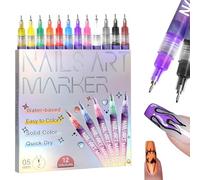 Gorvalin Bolígrafo De Uñas Nail Art 3D, 12 Colores, Plumines de 0.5MM para Uñas, Plumín de Punto Graffiti, Plumín de Dibujo y Pintura, Pincel Liner para Casa o Salón