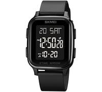 Gosasa Clásico cuadrado cara unisex hombres digital multifunción al aire libre reloj casual cuenta atrás 50 m impermeable luz LED reloj de pulsera, Negro,