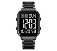 Gosasa Clásico Unisex Mujeres Hombres Digital Multifunción Reloj Deportivo Banda de Acero Inoxidable Cuadrado Impermeable Electrónico Led Reloj, A1 negro , M, Digital