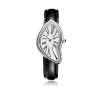 Gosasa Creative Melting - Reloj de Pulsera analógico de Cuarzo para Hombre, Elegante, Correa de Piel auténtica, Esfera con números Romanos, Impermeable, para Negocios, Informal, para Vestir, Plateado