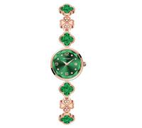 Gosasa Elegante reloj de pulsera para mujer, diseño ovalado, de cuarzo, elegante, con trébol de cuatro hojas, resistente al agua, con diamantes y fecha, R-Verde, Lujo