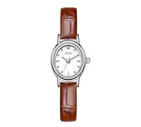 Gosasa Elegante reloj retro para mujer con correa de cuero, vestido de moda, diamante pequeño, cara ovalada, reloj de pulsera de cuarzo impermeable, Marrón blanco, Moda