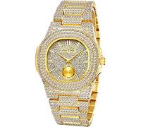 Gosasa Moda para hombre/mujer oblongo oro/plata sub-dial reloj de pulsera Hip Hop para mujer reloj de pulsera Ice Out Cubano Unisex reloj diamantes completos, Oro,
