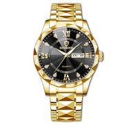 Gosasa Reloj analógico de cuarzo para hombre y mujer, de acero inoxidable, con números romanos, resistente al agua, con calendario, fecha, color dorado y plateado, Uñas doradas, negras y doradas