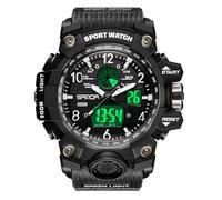 Gosasa Reloj analógico digital de estilo militar, esfera grande de 2.2 pulgadas, resistente al agua hasta 50 m, doble zona horaria, alarma, retroiluminación LED, cronómetro, correa de poliuretano,