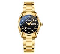 Gosasa Reloj clásico de cuarzo para mujer, de acero inoxidable, resistente al agua, luminoso, color plateado, Negro dorado, Moda