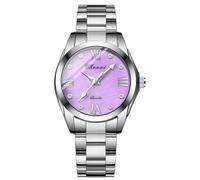 Gosasa Reloj clásico de cuarzo para mujer, de acero inoxidable, resistente al agua, luminoso, color plateado, G Púrpura, Moda