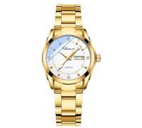 Gosasa Reloj clásico de cuarzo para mujer, de acero inoxidable, resistente al agua, luminoso, color plateado, Dorado, blanco, Moda