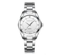 Gosasa Reloj clásico de cuarzo para mujer, de acero inoxidable, resistente al agua, luminoso, color plateado, A blanco, moda