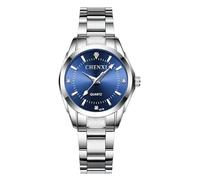 Gosasa Reloj clásico de cuarzo para mujer, de acero inoxidable, resistente al agua, luminoso, color plateado, azul, Reloj de cuarzo