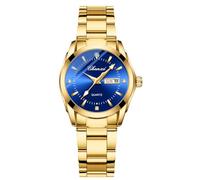 Gosasa Reloj clásico de cuarzo para mujer, de acero inoxidable, resistente al agua, luminoso, color plateado, Dorado Azul, Moda