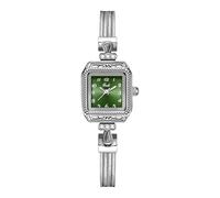 Gosasa Reloj clásico retro cuadrado para mujer, esfera con números arábigos, elegante, resistente al agua, pulsera de cuarzo, fácil de leer, Plateado, verde (Silver Green), Moda