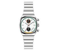 Gosasa Reloj de cuarzo cuadrado para hombre, luminoso, impermeable, con calendario y cronógrafo, elegante reloj de pulsera dorado y plateado, correa de acero inoxidable, Plateado blanco, Negocios