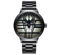 Gosasa Reloj de cuarzo de acero inoxidable para hombre, diseño de Spiderman, Negro, Reloj de cuarzo