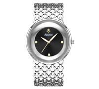Gosasa Reloj de cuarzo de lujo para mujer con pulsera de eslabones de malla de acero inoxidable, elegante esfera redonda con detalles de cristal, reloj de pulsera impermeable para mujer, regalo de