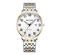 Gosasa Reloj de cuarzo fácil de leer para personas mayores, números grandes, calendario, resistencia al agua hasta 30 m, luminoso, reloj de pulsera de acero inoxidable para mujer y hombre, Luminoso de