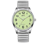 Gosasa Reloj de cuarzo para hombre, fácil de leer, números grandes, correa elástica luminosa, acero inoxidable, resistente al agua, Verde, blanco, Casual