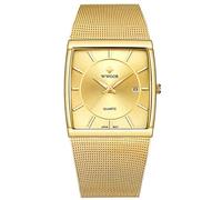 Gosasa Reloj de Hombre clásico analógico de Cuarzo con Fecha de Acero Inoxidable Correa de Malla milanesa Esfera Rectangular ultradelgada Brillante, Dorado, Negocios
