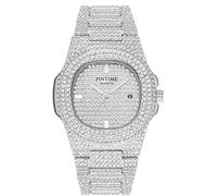 Gosasa Reloj de pulsera analógico de cuarzo de acero inoxidable para hombre, diseño de hip hop, con cristales brillantes, caja rectangular, T plata, Hip Hop de moda