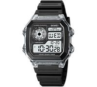 Gosasa Reloj de pulsera clásico con cara cuadrada unisex para mujer y hombre, digital, multifunción, para exteriores, casual, cuenta regresiva, 50 m, resistente al agua, C Blanco