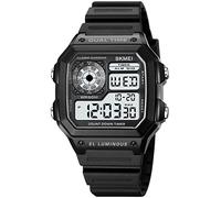 Gosasa Reloj de pulsera clásico con cara cuadrada unisex para mujer y hombre, digital, multifunción, para exteriores, casual, cuenta regresiva, 50 m, resistente al agua, Negro (C Black)