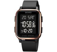 Gosasa Reloj de Pulsera clásico de Cara Cuadrada Unisex para Hombre y Mujer, Digital, multifunción, para Exteriores, Casual, Cuenta Regresiva hasta 50 m, Resistente al Agua, luz LED, Oro Rosa de 1858