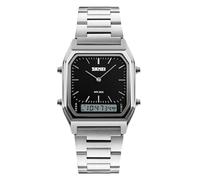 Gosasa Reloj de pulsera cuadrado multifunción para mujer y hombre, correa de acero inoxidable, analógico, deportivo, Plateado negro, Japonés