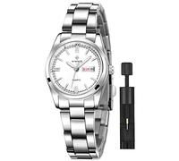 Gosasa Reloj de pulsera de acero inoxidable plateado para mujer, reloj analógico de cuarzo, cara pequeña, reloj de vestir para mujer, blanco, Negocios casuales