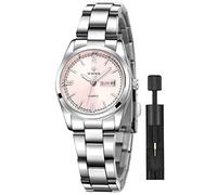 Gosasa Reloj de pulsera de acero inoxidable plateado para mujer, reloj analógico de cuarzo, cara pequeña, reloj de vestir para mujer, rosa, Informal