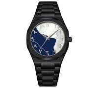 Gosasa Reloj de pulsera de cuarzo para hombre con esfera arábiga de Oriente Medio, elegante, de acero inoxidable, impermeable, de negocios, casual, Negro Azul1, Moda