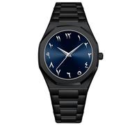 Gosasa Reloj de Pulsera de Cuarzo para Hombre con Esfera arábiga de Oriente Medio, Elegante, de Acero Inoxidable, Impermeable, de Negocios, Casual, Negro Azul, Moda