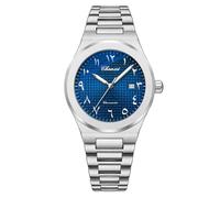 Gosasa Reloj de pulsera de lujo para hombre, cronografía, de cuarzo, con calendario, luminoso, a la moda, impermeable, correa de acero inoxidable, T-Azul plateado, Negocios