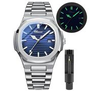 Gosasa Reloj de pulsera masculino de acero inoxidable de lujo de cuarzo luminoso impermeable con pantalla analógica para hombre, M - azul , Moda