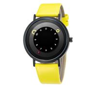 Gosasa Reloj de pulsera minimalista informal unisex de cuarzo, diseño único de manos, reloj de pulsera deportivo impermeable para hombres y mujeres con correa de cuero, Amarillo, Único