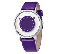 Gosasa Reloj de pulsera minimalista informal unisex de cuarzo, diseño único de manos, reloj de pulsera deportivo impermeable para hombres y mujeres con correa de cuero, Púrpura, Único